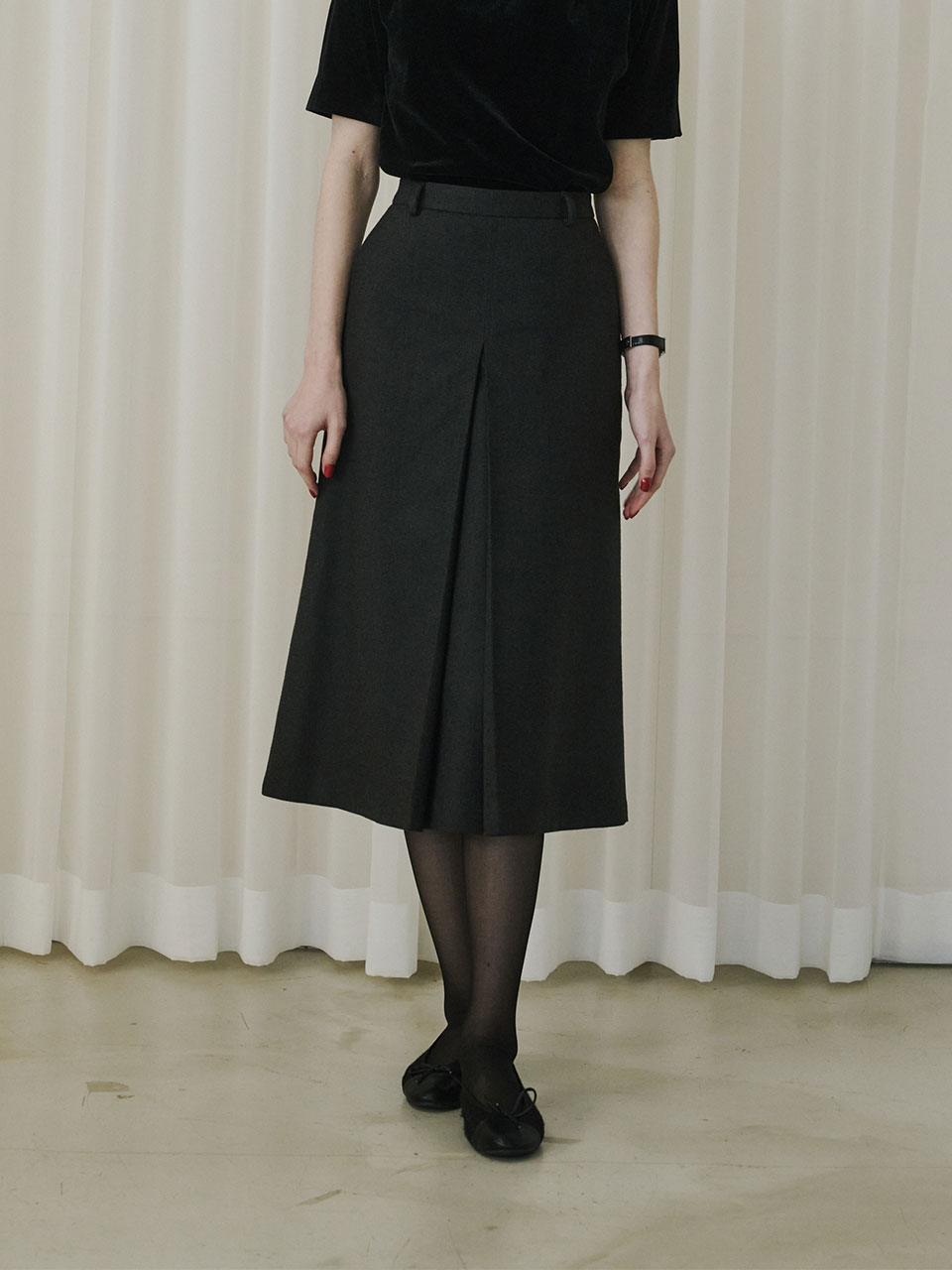 Box Pleated Flare Skirt_2color