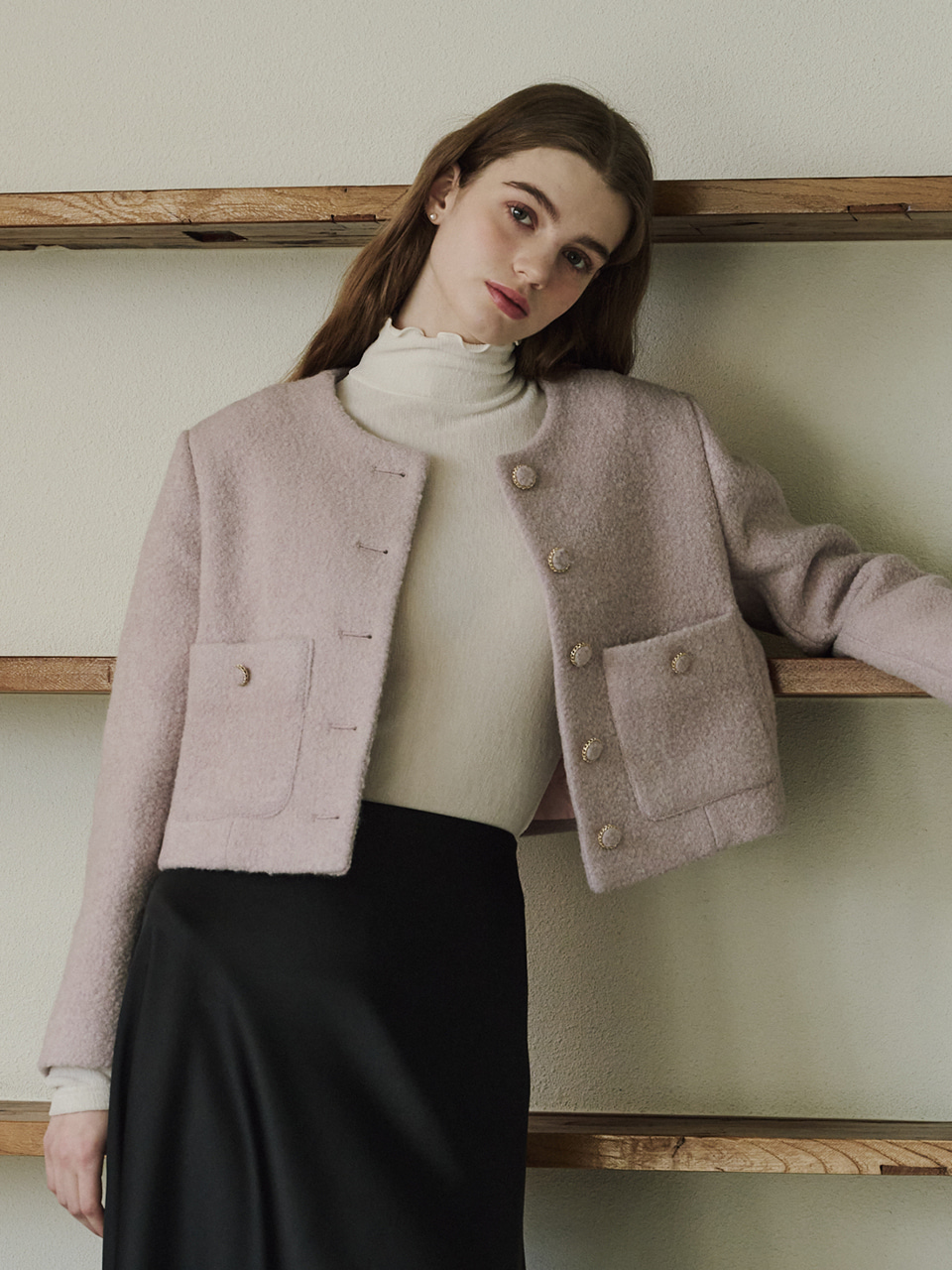 Slim Wool Crop Jacket_Pink